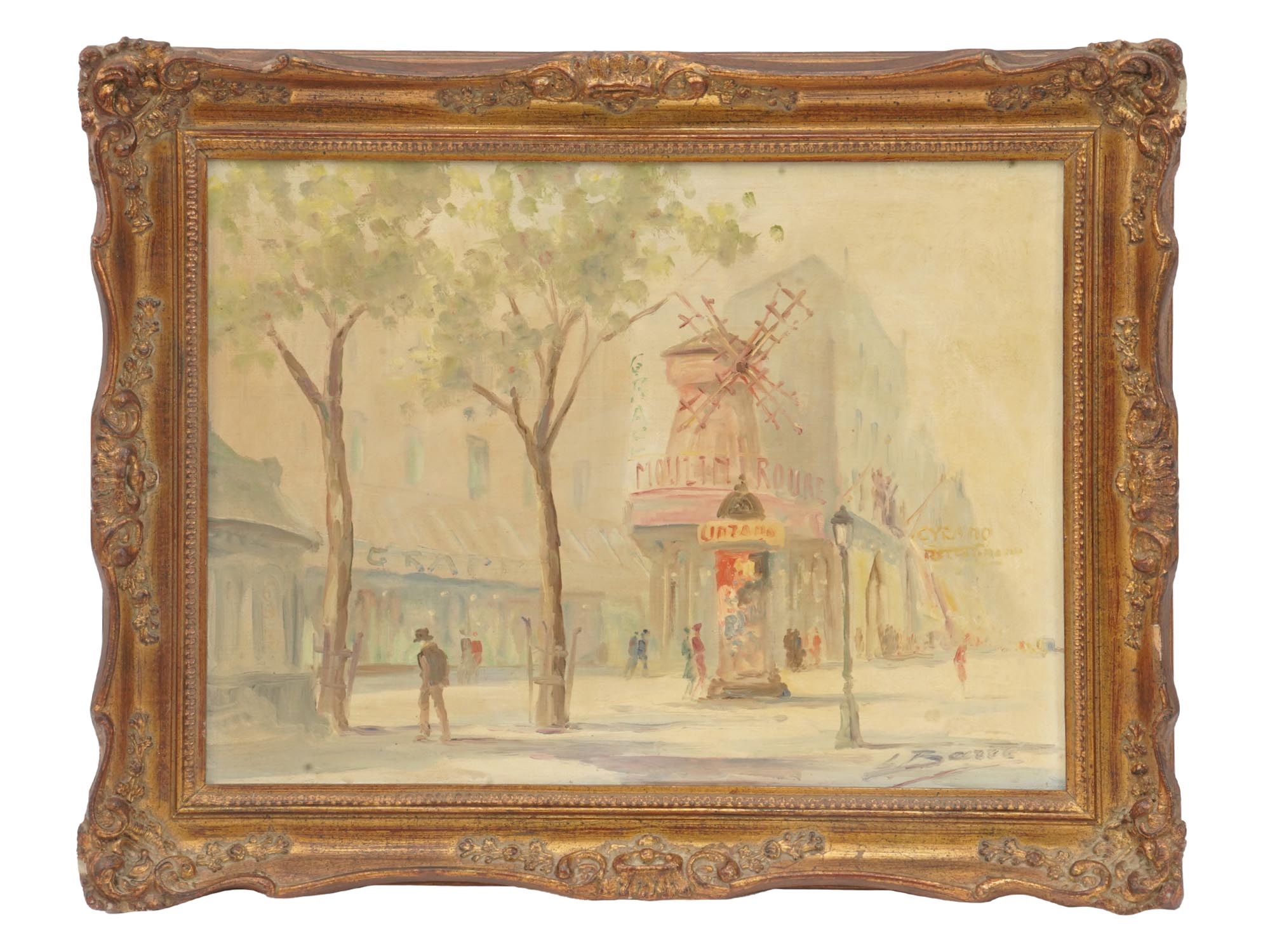 MOULIN ROUGE PARIS OIL PAINTING SIGNED BY L BARRE PIC-0